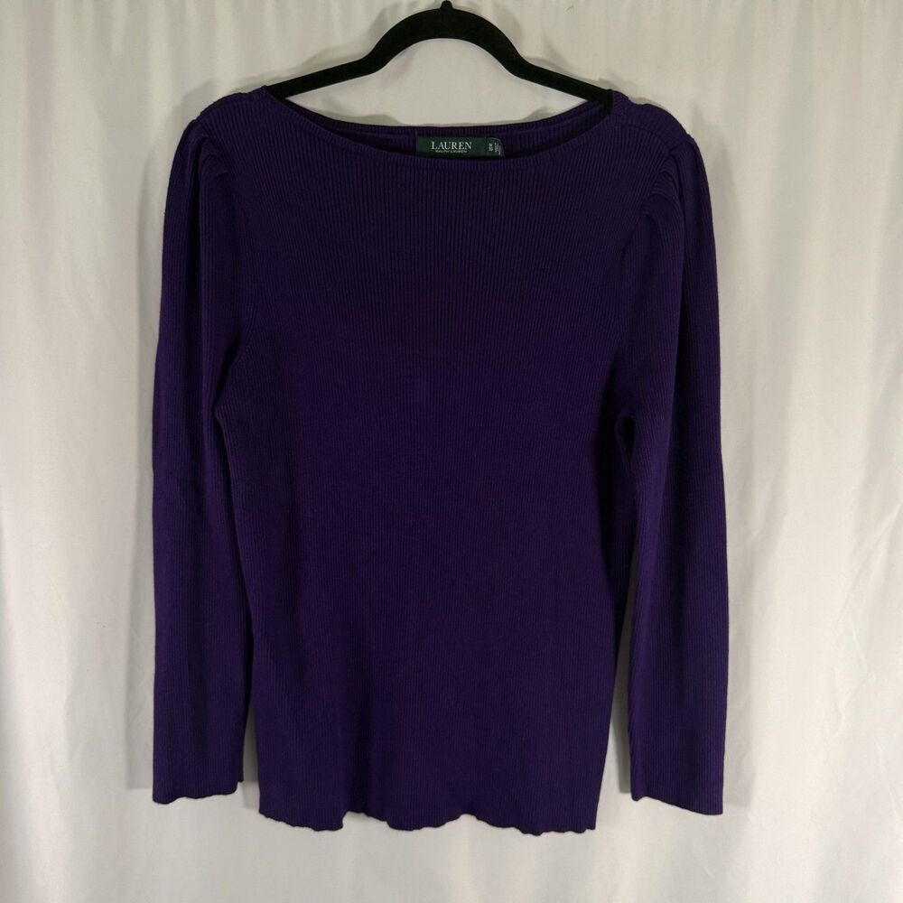 Lauren Ralph Lauren Ribbed Sweater Women's 1X Purple Boat Neck Long Sleeve